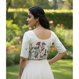 Women's Cambric Cotton Round Neck Padded Blouse (White, 38 Ready Size (Self-Alterable 36–40)