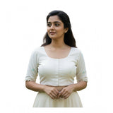 Women's Cambric Cotton Round Neck Padded Blouse (White, 38 Ready Size (Self-Alterable 36–40)