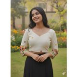 Women's Cambric Cotton Round Neck Padded Blouse (White, 38 Ready Size (Self-Alterable 36–40)