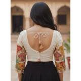 Women's Cambric Cotton Round Neck Padded Blouse (White, 38 Ready Size (Self-Alterable 36–40)