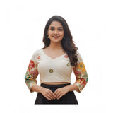 Women's Cambric Cotton Round Neck Padded Blouse (White, 38 Ready Size (Self-Alterable 36–40)