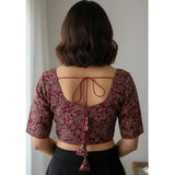 Purple Ajrakh cotton padded blouse with short sleeves, self-alterable size 36-40