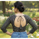 Women's Rayon Sabyasachi Style Round Neck Padded Blouse (Black, 38 Ready Size (Self-Alterable 36–40)