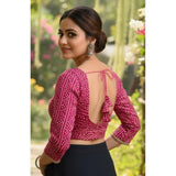 Women's Rayon Sabyasachi Style Round Neck Padded Blouse (Pink, 38 Ready Size (Self-Alterable 36–40)