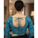 Women's Rayon Sabyasachi Style Round Neck Padded Blouse (Sky-Blue, 38 Ready Size (Self-Alterable 36–40)