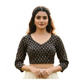 Black Ajrakh Cotton padded halter neck blouse with long sleeves, self-alterable size 36-40 for women's fashion