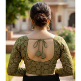 Women's Ajrakh Cotton Halter Neck Padded Blouse (Olive, 38 Ready Size (Self-Alterable 36–40)