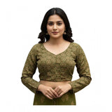 Women's Ajrakh Cotton Halter Neck Padded Blouse (Olive, 38 Ready Size (Self-Alterable 36–40)