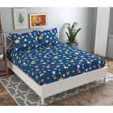 Blue microfiber floral printed double bedsheet & pillow covers set, 120 thread count