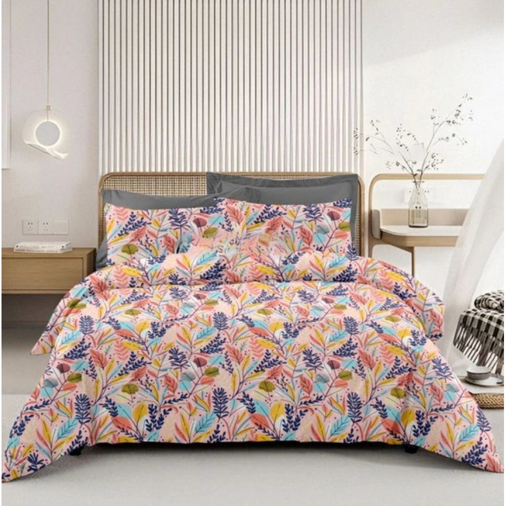 Multicolor microfiber floral printed double bedsheet & 2 pillow covers, soft & stylish for a cozy sleep environment