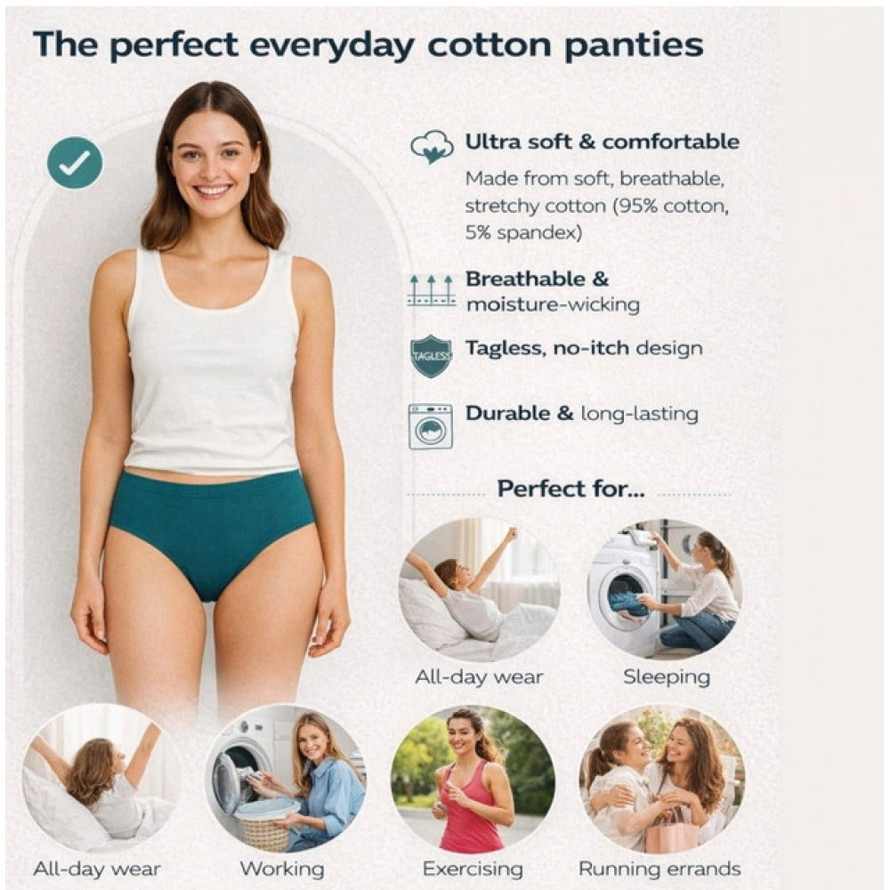 Multi-colored cotton hipster panties for women (pack of 3), solid design with mid rise