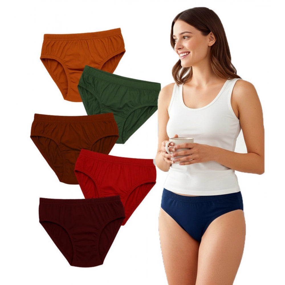 Multi-colored cotton hipster panties for women - pack of 6, solid design, mid rise