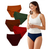 Multi-colored cotton hipster panties for women - pack of 6, solid design, mid rise