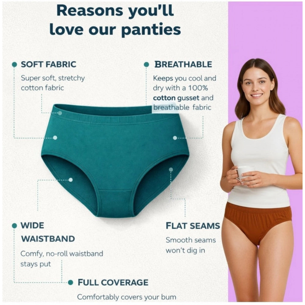 Multicolor cotton hipster panties for women (set of 6), solid pattern, mid-rise style