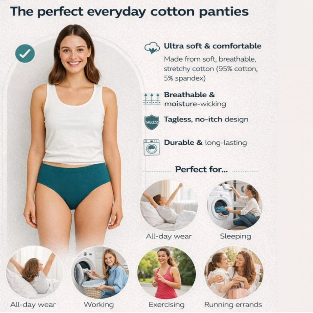 Multicolor cotton solid hipster panties for women - Pack of 6, mid-rise, natural material