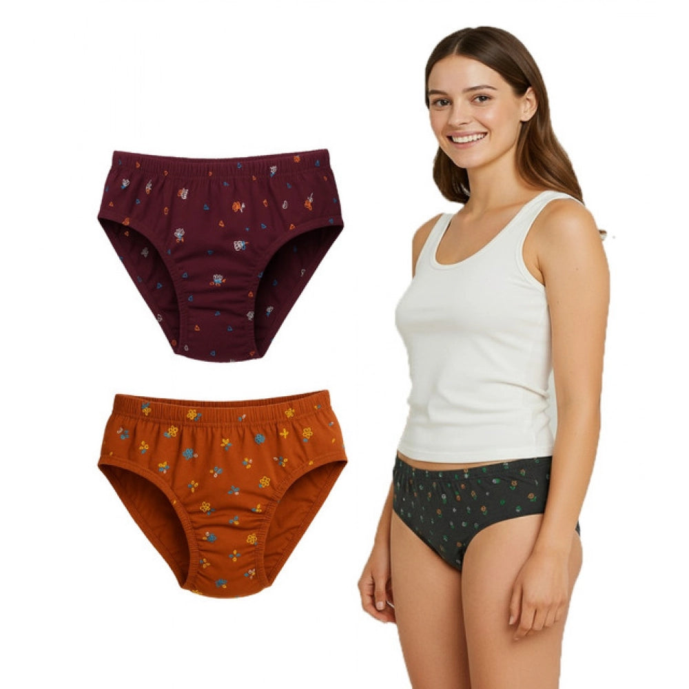 Multi-colored cotton hipster panties for women - pack of 3 with printed pattern, mid-rise style