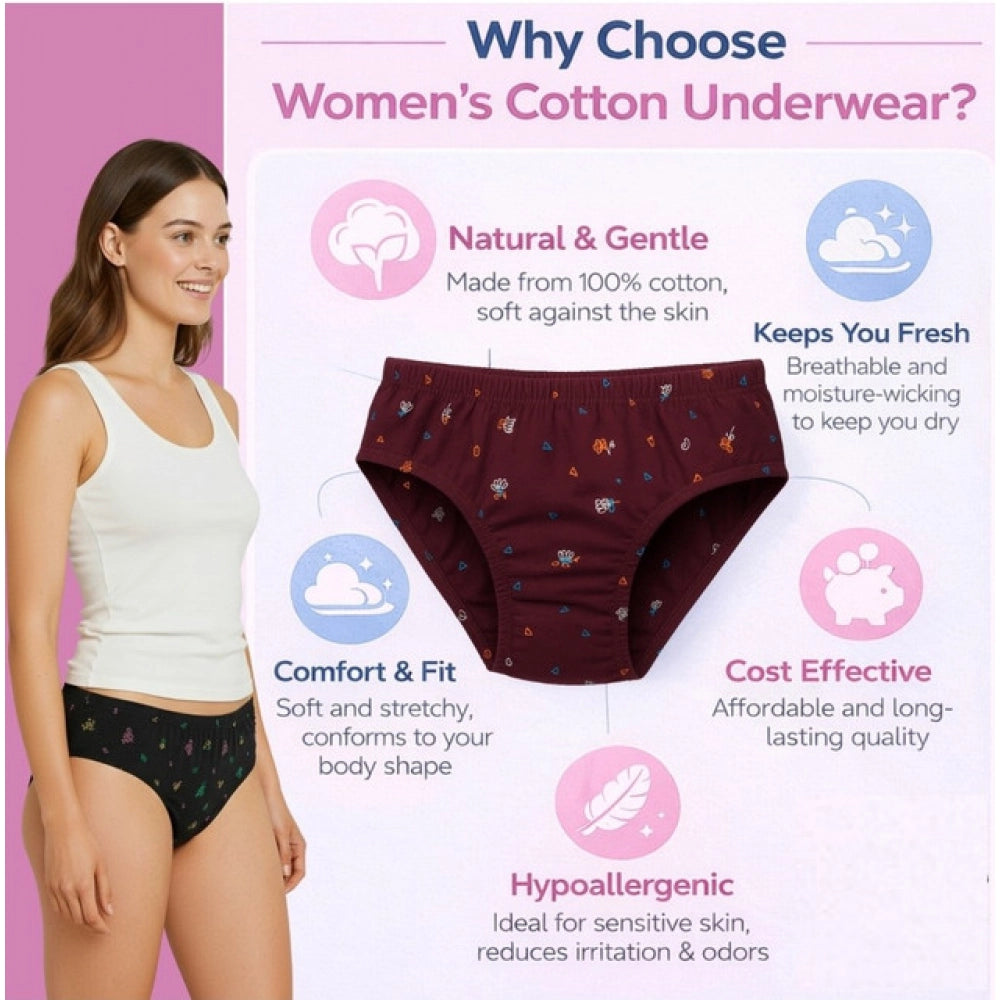 Multicolor cotton printed hipster panties for women - pack of 3, mid-rise style