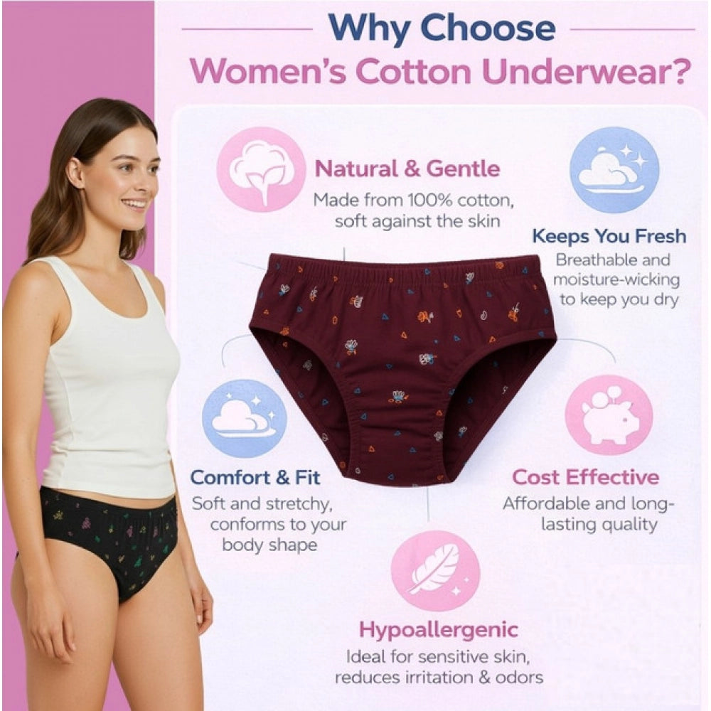 Multicolor cotton printed hipster panties for women - pack of 6, mid-rise style