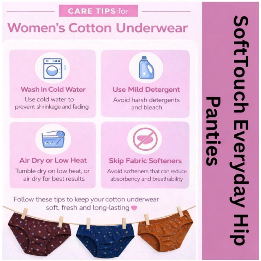 Multicolor cotton printed hipster panties for women (pack of 6), mid-rise design