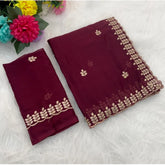 Red georgette embroidered saree with unstitched blouse (5.5Mtr), intricate design for traditional Indian wear