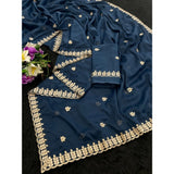Blue Georgette embroidered saree with unstitched blouse (5.5Mtr), intricate design on display