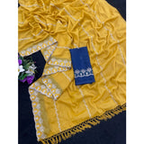 Yellow georgette embroidered saree with unstitched blouse (5.5mtr) - vibrant Indian women's traditional wear