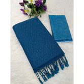 Blue chiffon zigzag saree with unstitched blouse (5.5Mtr), elegant design showcasing intricate patterns