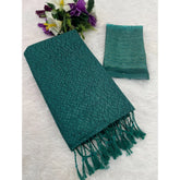 Green chiffon zigzag saree with unstitched blouse, elegant design for women's traditional wear