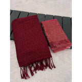 Maroon chiffon zigzag saree with unstitched blouse (5.5mtr), intricate zigzag pattern for traditional Indian wear