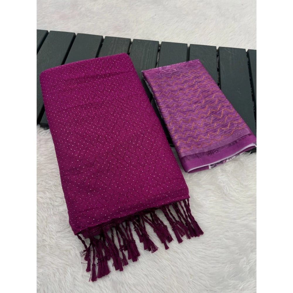 Pink chiffon zigzag saree with unstitched blouse (5.5mtr), vibrant fashion for Indian women