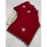 Red chiffon butti dotted saree with unstitched blouse (5.5mtr), traditional Indian women's fashion accessory