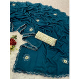 Blue chiffon butti dotted saree with unstitched blouse (5.5mtr)
