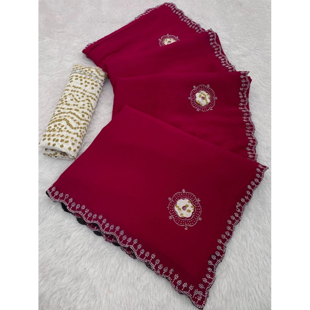 Pink chiffon butti dotted saree with unstitched blouse (5.5mtr), traditional Indian women's fashion accessory