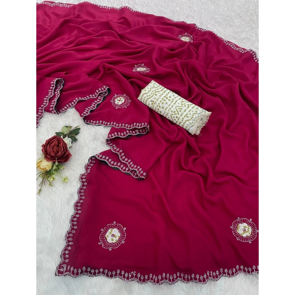 Pink chiffon butti dotted saree with unstitched blouse, 5.5mtr length for Indian women's traditional wear