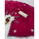 Pink chiffon butti dotted saree with unstitched blouse, 5.5mtr length for Indian women's traditional wear