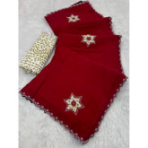 Red chiffon butti dotted saree with unstitched blouse (5.5mtr), fashionable Indian ethnic wear