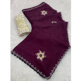Wine chiffon butti dotted saree with unstitched blouse (5.5mtr), high-quality women's traditional Indian wear