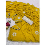 Yellow chiffon butti dotted saree with unstitched blouse, 5.5Mtr - traditional Indian women's fashion accessory