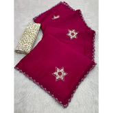 Pink chiffon butti dotted saree with unstitched blouse, 5.5mtr length