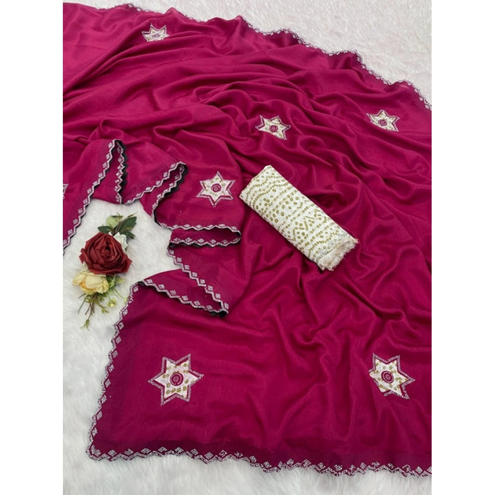 Pink chiffon butti dotted saree with unstitched blouse (5.5mtr), traditional Indian women's wear accessory