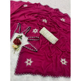 Women's Chiffon Butti Dotted Saree With Unstitched Blouse 5.5Mtr (Pink)