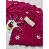 Pink chiffon butti dotted saree with unstitched blouse (5.5mtr), traditional Indian women's wear accessory