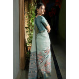 Women's Polyester Printed Saree With Unstitched Blouse 5.5 Mtr (Rama)