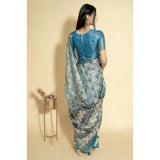 Women's Polyester Printed Saree With Unstitched Blouse 5.5 Mtr (Turquoise)