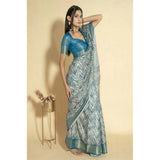 Women's Polyester Printed Saree With Unstitched Blouse 5.5 Mtr (Turquoise)
