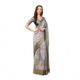 Multicolor printed polyester saree with unstitched blouse (5.5 mtr), traditional Indian women's attire on mannequin