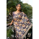 Purple polyester printed saree with unstitched blouse (5.5mtr), vibrant Indian women's fashion