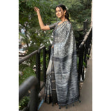 Women's Polyester Printed Saree With Unstitched Blouse 5.5 Mtr (Grey)