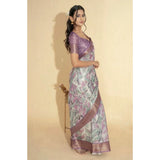 Women's Polyester Printed Saree With Unstitched Blouse 5.5 Mtr (Light Purple)