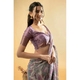 Women's Polyester Printed Saree With Unstitched Blouse 5.5 Mtr (Light Purple)